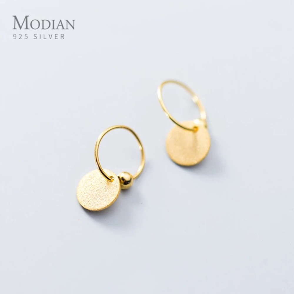 Sterling Silver or gold Hoop earring with disc
